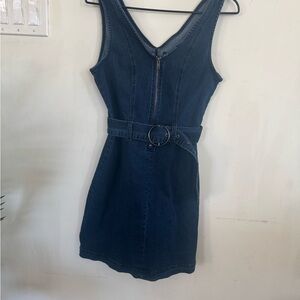 Rewash Dark Blue Denim Mini Dress with Front Zip